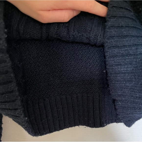 Abercrombie & Fitch | Navy Cable Knit Balloon Sleeve Turtleneck Sweater - Size M - Picture 7 of 8